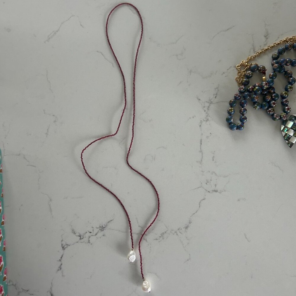 Ruby and Pearl Lariat Necklace